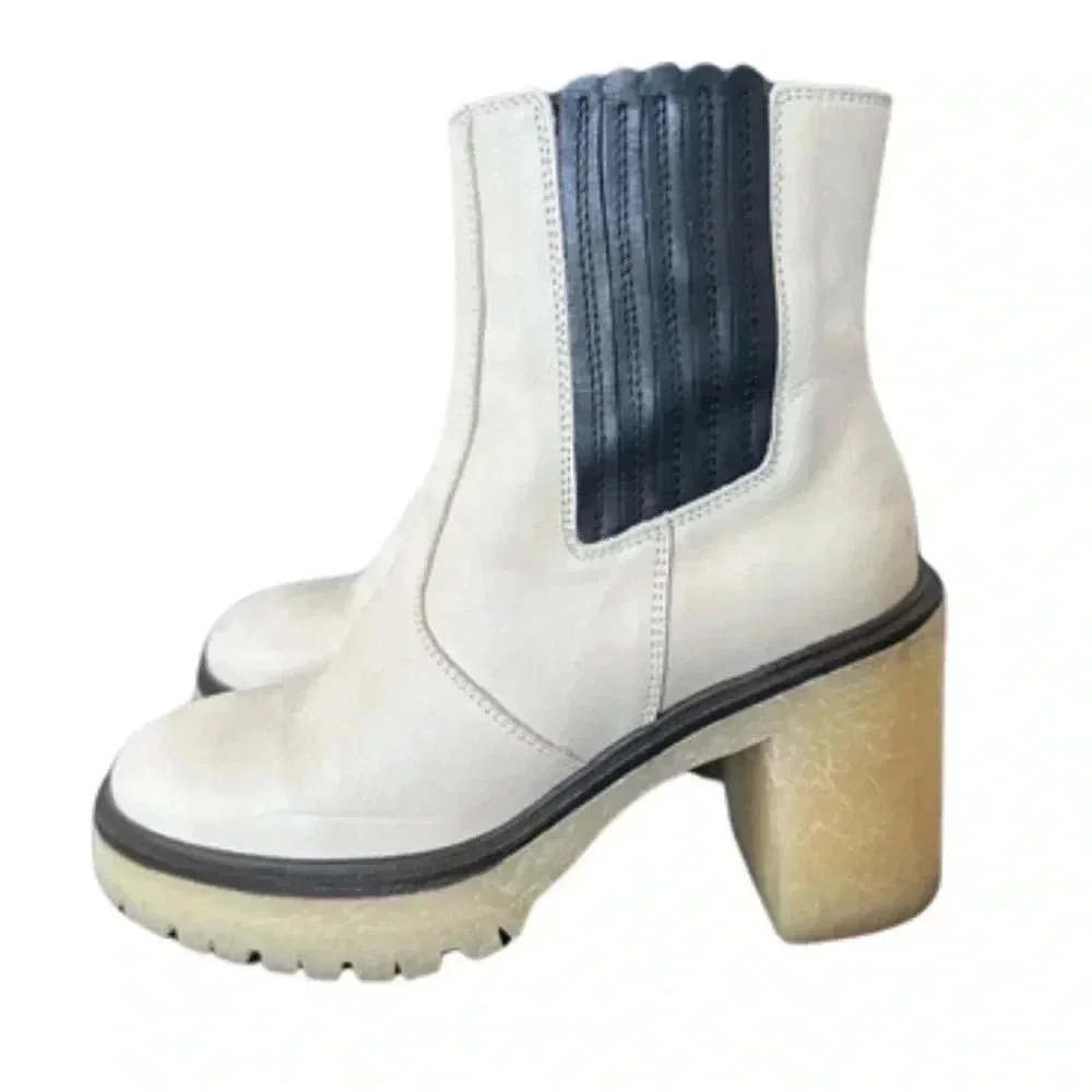 🆕 NWT in BOX  Free People James White Leather Chelsea Boots Size - Picture 5 of 8